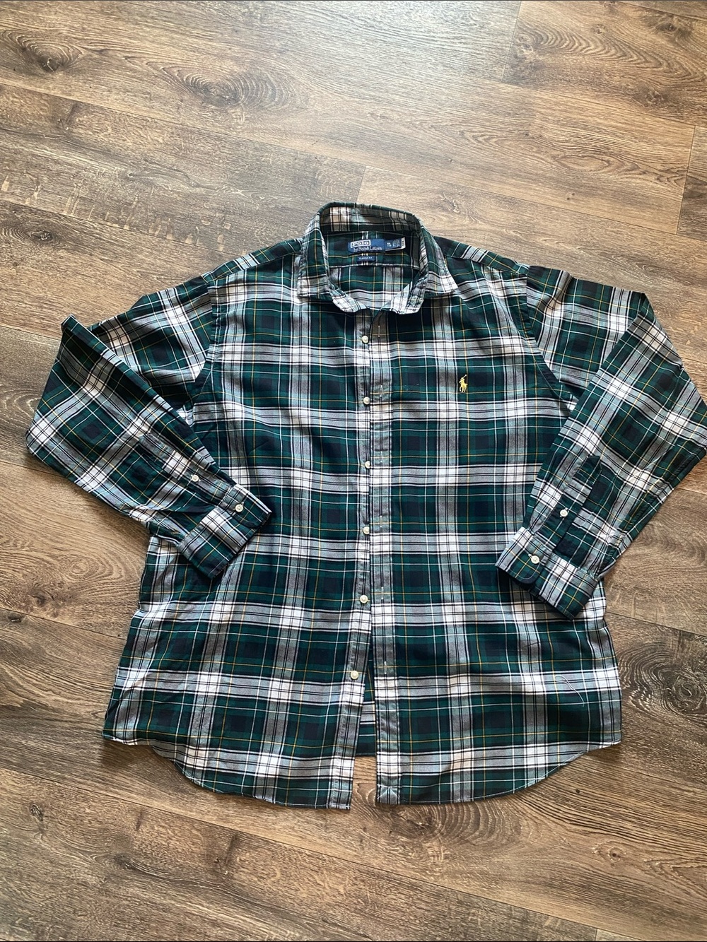 Ralph Lauren Green and White Plaid Cotton Button-Down Shirt